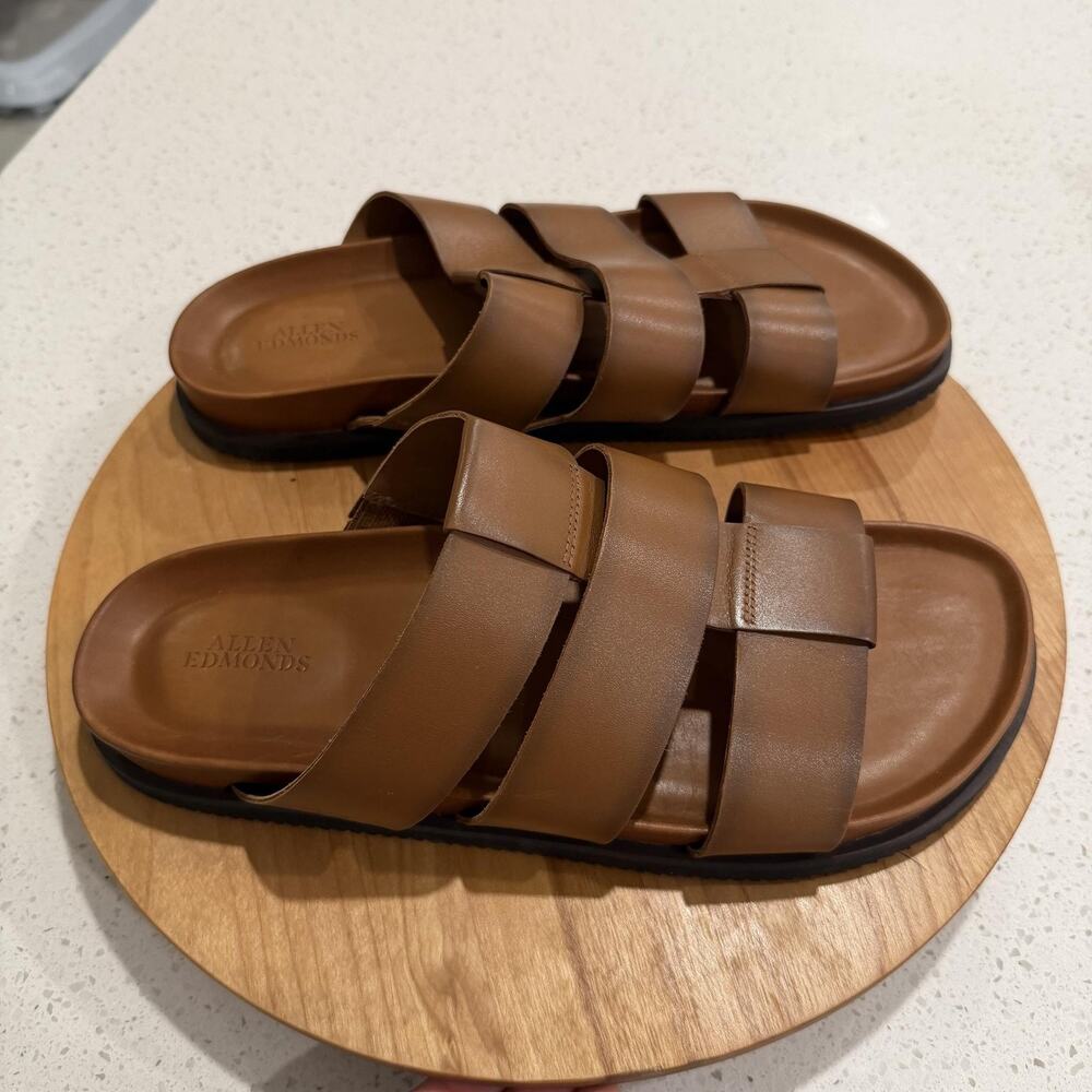 Allen Edmonds Sandals Mens 13 Davis Leather Brown Slide Fisherman Casual Comfort